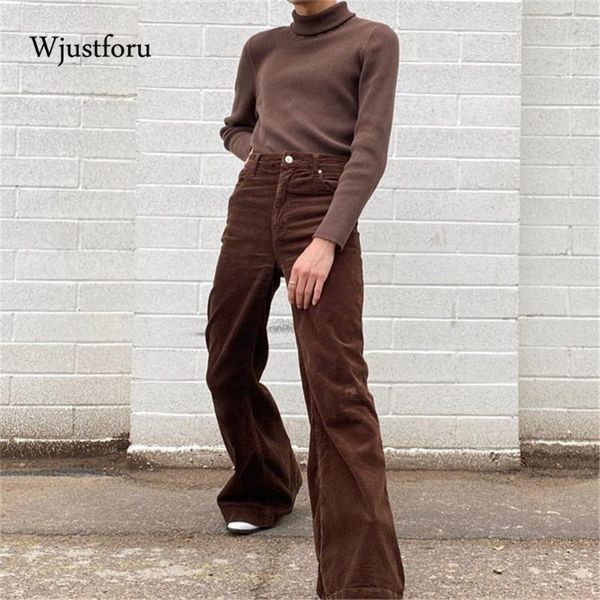 

wjustforu loose corduroy pants women wide leg high waist trousers autumn winter casual straight pants harajuku streetwear 2021, Black;white