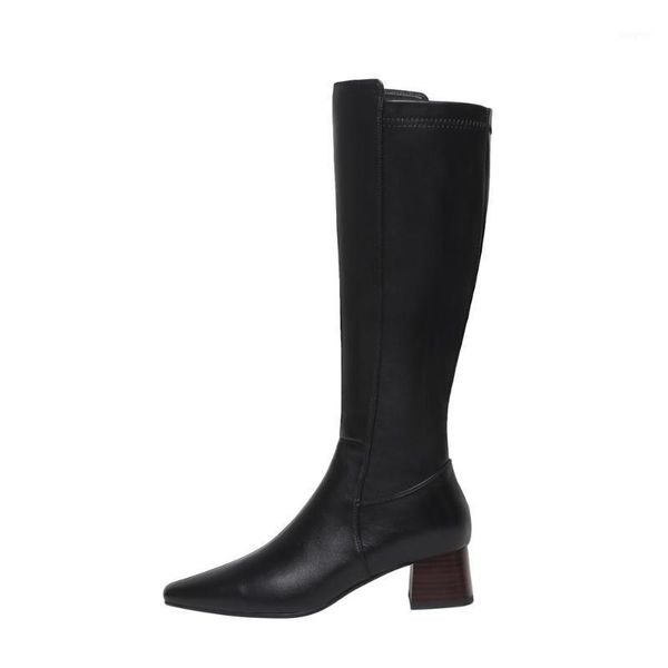 

boots lmyom brand genuine leather high-knee-high thick-heeled black and white mid-heel knight size 35-401