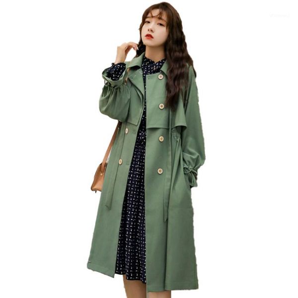 

2020 new spring casual loose cotton trench coat oversize double breasted vintage cloak overcoats windbreaker 01f1, Tan;black