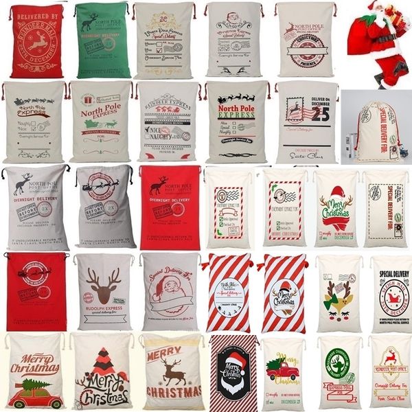 

canvas organic drawstring large christmas gift bag heavy with reindeers santa claus sack bags