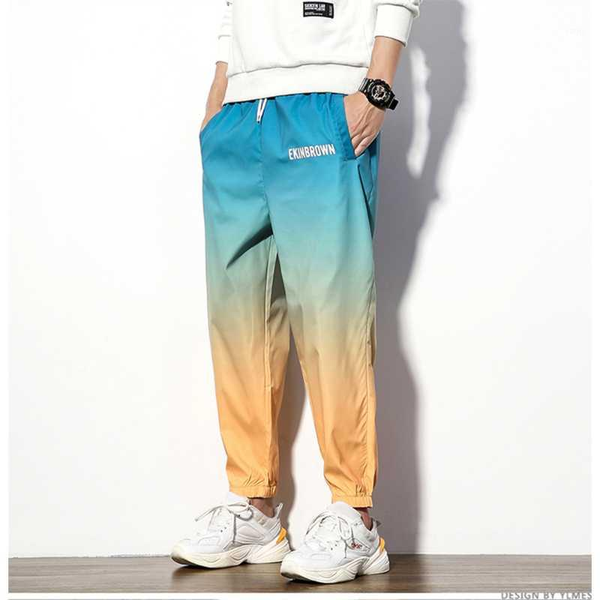 

2020 new japanese large size trendy men's fashion harem pants men's casual pants sports contrast color tie-dye beamed trousers1, Black