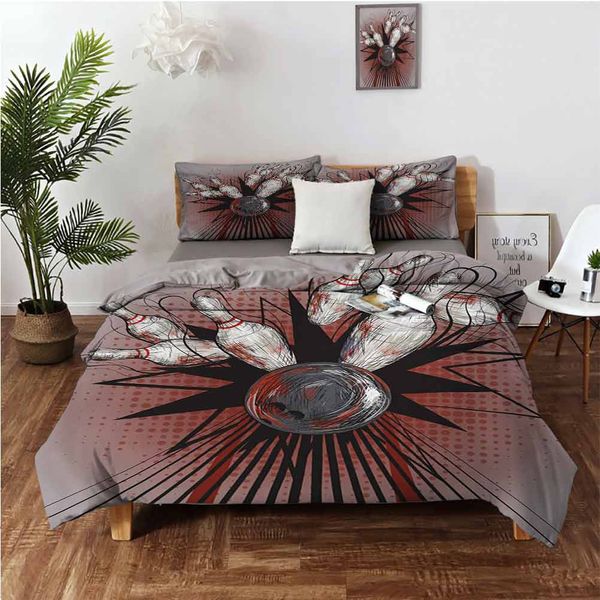 

bowling ball crashing into pins retro blast effect sketchy art designbedding 3-piece set