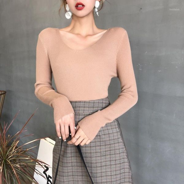 

v-neck pullovers shirt women sweater thin knit cashmere clothes long sleeve bottoming shirt female base sweater simple 1, White;black