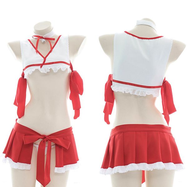 

little witch 2pcs improved underwear suit lovely lace-up bell bow private nightdress miniskirt pajamas set xmas suit c1211, Black;white