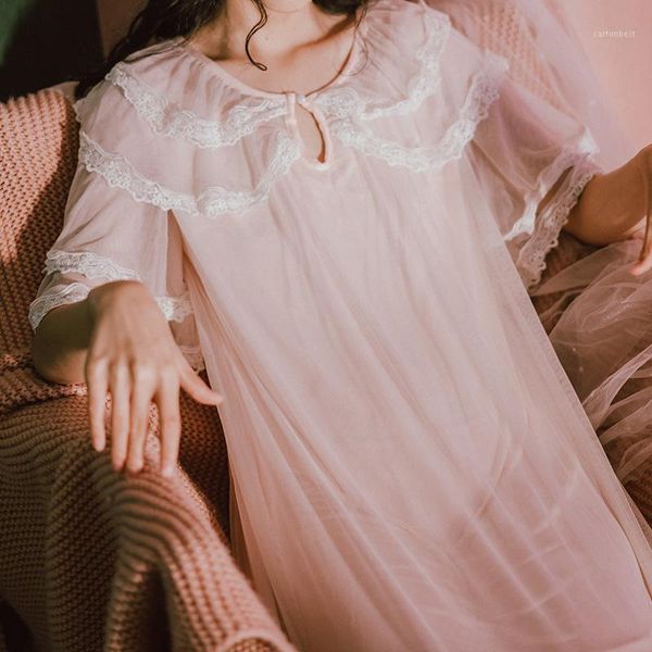 

women's sleepwear ladies autumn 2021 korean version of the court modal cotton mesh loose pregnant women nightdress home service1, Black;red