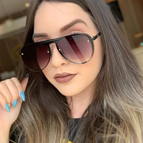 

qpeclou vintage alloy pilot sunglasses women 2020 new big one piece sun glasses men black ladies shades gafas, White;black