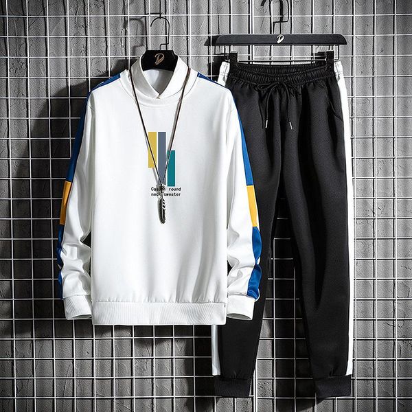 

tracksuit men+sweatpants spring new men's suit with ins handsome round neck long-sleeved t-shirt jogger pants mens clothing, Gray