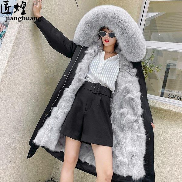 

2020 women warm fur collar hooded jacket coats winter elegant denim parka female coats winter parkas cotton jacket overcoat n42, Black