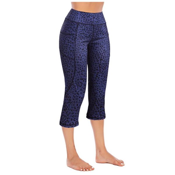 

yoga outfits high waist stretch strethcy pants women's pocket hip-lift high-waist printed sport trousers cropped fitness leggings #4, White;red