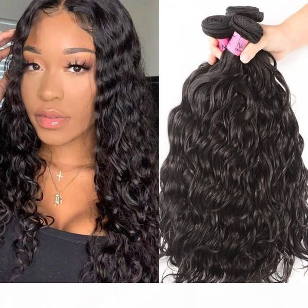 

tkwig 7a indian virgin hair natural wave 3 bundles human hair human lace front with natural hair, Black;brown