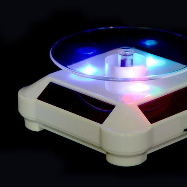 

led light solar jewelry display stand 360 rotating showcase necklace bracelet watch ring show turntable jan88, Pink;blue