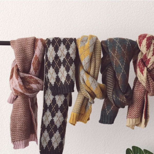 

sle ins same children's color wool contrast scarf autumn winter boys girls warm knitting neck s3i7, Red;brown