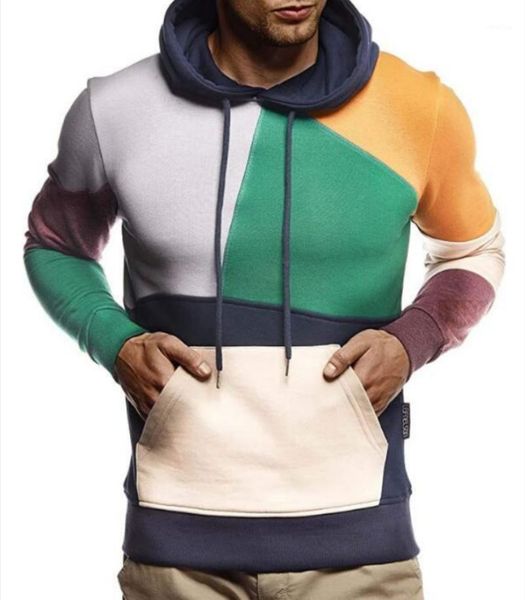 

fall/winter men's new style color matching drawstring hooded casual jacket1, Black