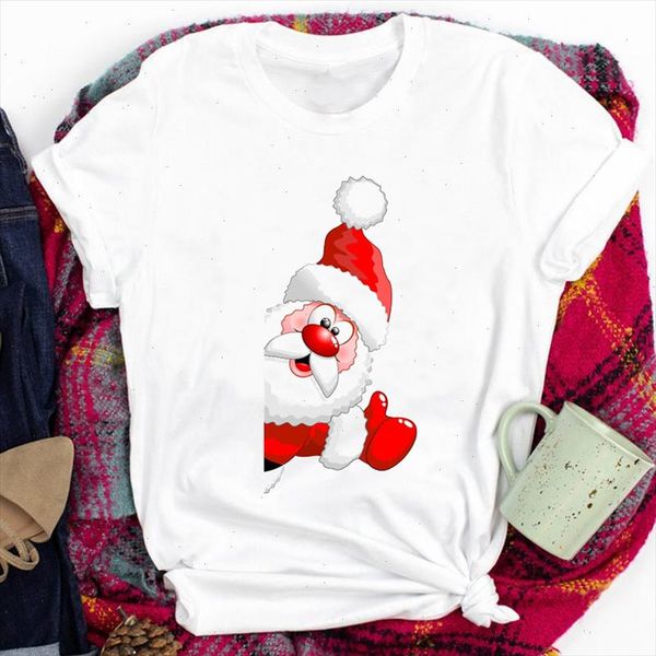 

santa claus style clothing holiday tees for women lady merry christmas cartoon print tshirt clothes graphic female t t shirt, White
