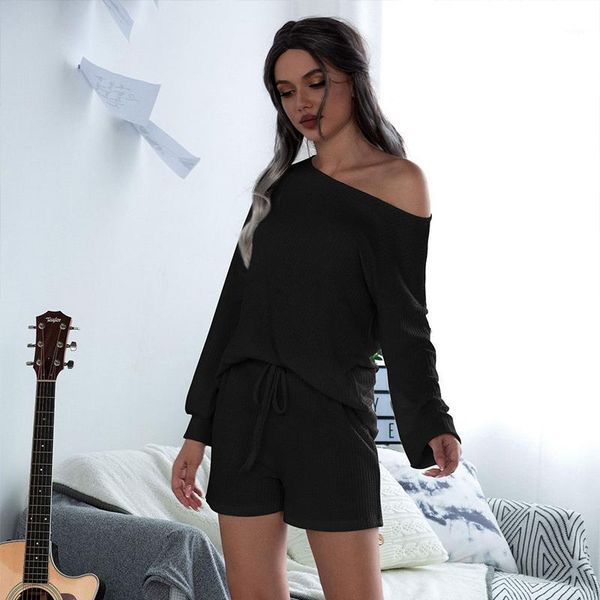 

knitted strapless womens 2 piece sets solid long sleeve cropped pullover pants lady tracksuit 2020 drawstring casual girls set1, White
