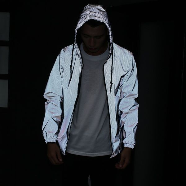 

down jacketnew fashion tide men's mens casual hiphop windbreaker reflective jacket night sporting coat hooded fluorescent clothing, Black