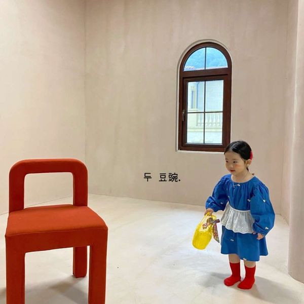 

2021 girls' artist little children's new spring 80-120 korean embroidered shawl drs 77ba, Red;yellow