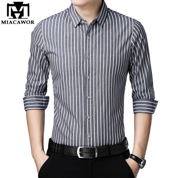 

men's casual shirts miacawor shirt men fashion striped autumn long sleeve camisa masculina dress streetwear blusa c535, White;black