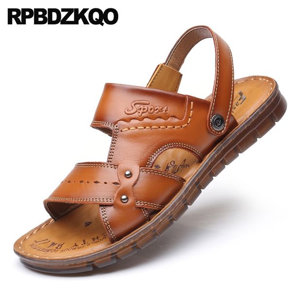

open toe slippers beach flat slides fashion shoes slip on 2019 waterproof brown men sandals leather summer water native outdoor t200420, Black