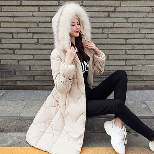

down jacket female long section slim slimming fashion large size thick coat, Black