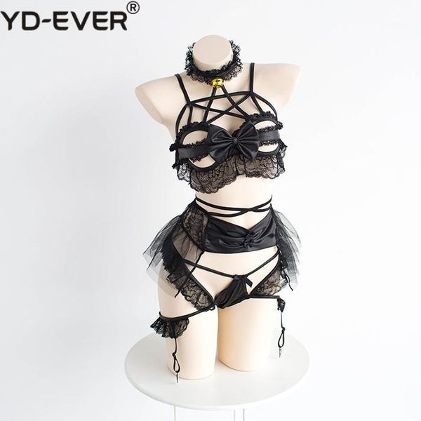 

yd-ever women heart hollow out intimates set anime cosplay camisoles lolita transparent underwear++belt neck ring1, White