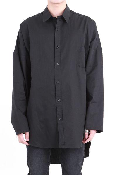 

spring style irregular hem oversize large loose long sleeve shirt men's round hem shirt medium long fashion man, White;black