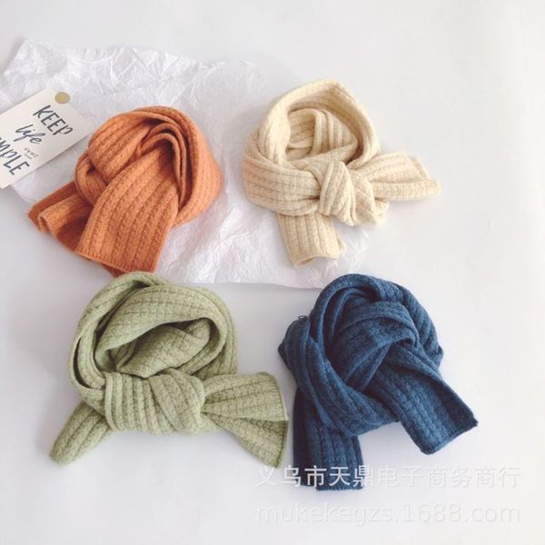 

long ins sle solid knitted corn kernel children's scarf autumn winter warm boys and girls pure color wool neck, Red;brown