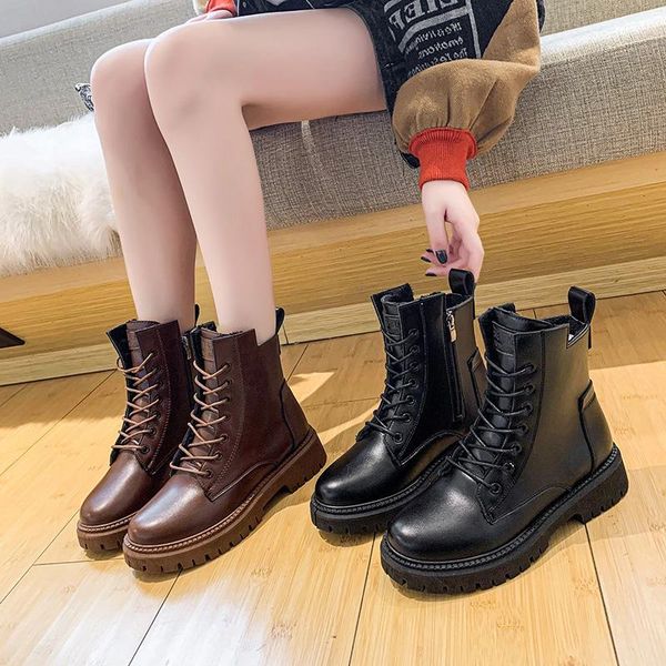 

white ankle boots zipper boots-women round toe luxury designer winter footwear autumn shoes low lolita 2021 fashion, Black