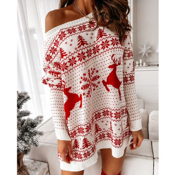 

women christmas red sweater dress winter long sleeve crew neck loose dresses famale wide waisted clothes, Black;gray