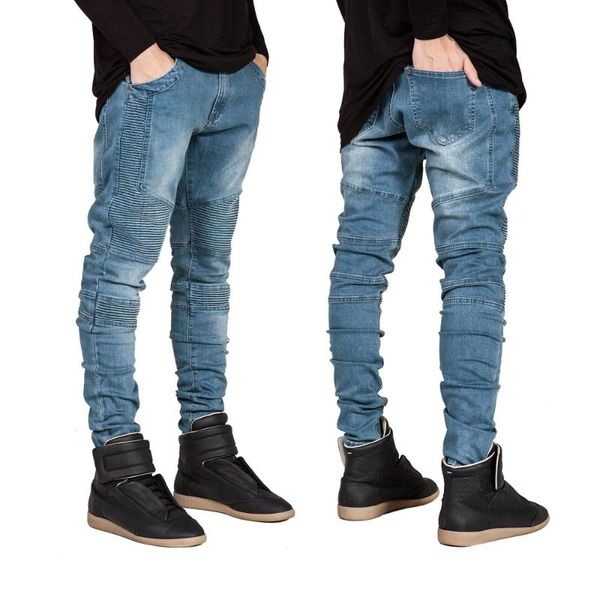 

2021 men skinny jeans men runway slim racer biker jeans strech hiphop for y2036, Blue