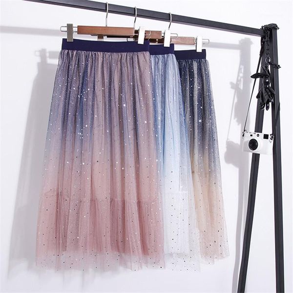 

skirts women glitter sequined stars tulle skirt sheer mesh maxi length pleated ladies pink white apricot1, Black