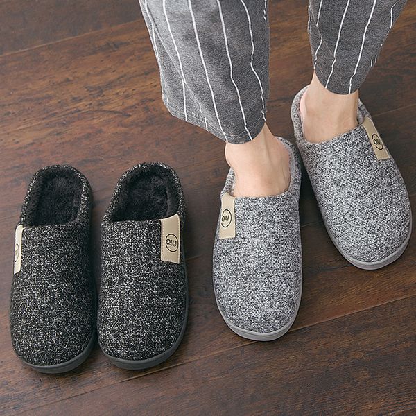 

men winter warm slippers fur slippers men boys plush slipper cotton shoes non-slip solid color home indoor casual slippers, Black