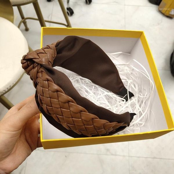 

simple pu leather triangle braid knotted hair band female headband hair accessories go out with all kinds of pressing hair, wide1, Blue;gray