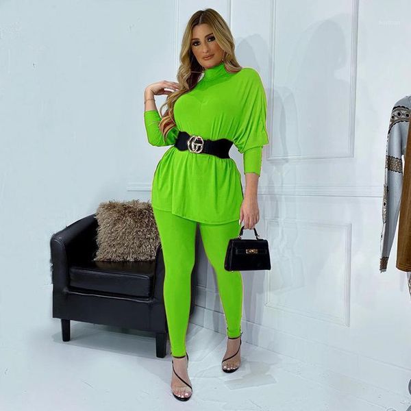 

women's casual elastic loose bat sleeve high waist pants two piece suit high collar women's costume tracksuit1, Gray