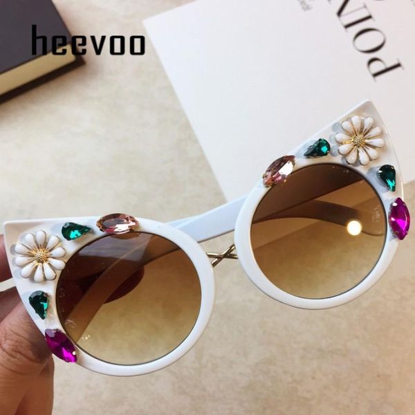 

cat eye diamond sunglasses women brand design handmade rhinestone fashion baroque sun glasses flower with pearl vintage lunette, White;black