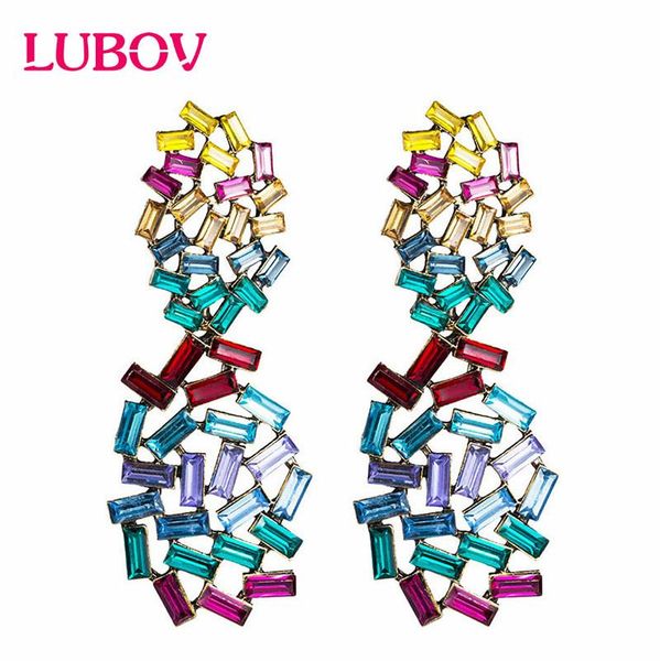 

lubov mulicolor rectangle crystal stone dangle earrings beautiful acrylic wreath drop earrings trendy women party jewelry, Silver