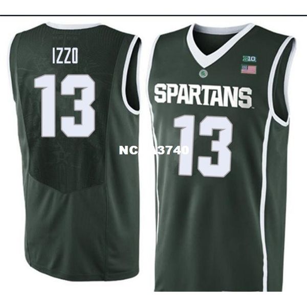 

custom 604 michigan state spartans steven izzo #13 green full embroidery basketball jersey size s-4xl or custom any name or number jersey, Black