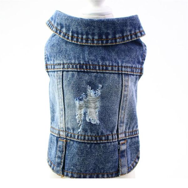 

old jean small dog clothes puppy dog jacket vest cowboy pet coat water wash clothing for small med sqclgu