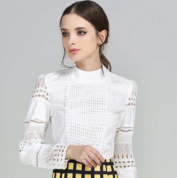 

new fashion women office crochet lace blouse shirt long-sleeved white casual blouses & shirts plus size s-5xl