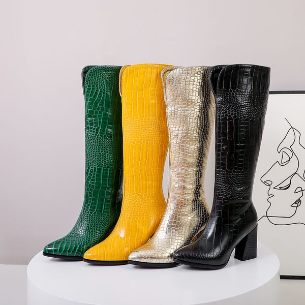 

woman high-legged super fine fiber plus size 22-26.5 in length autumn and winter warm teddy crocodile standard long boots yn82, Black