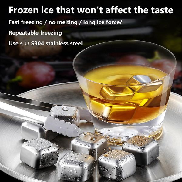 

6pc stainless steel ice cubes reusable chilling stones for whiskey wine metal model ice coffee whisky bar wine creative supplies jllopy