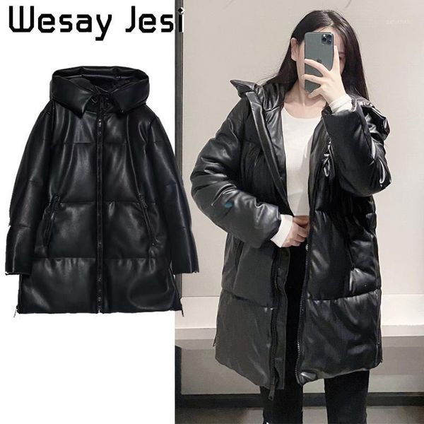 

women's new cotton zipper long-sleeved jacket european and american fashion long-sleeved leather women's hooded winter 20201, Black