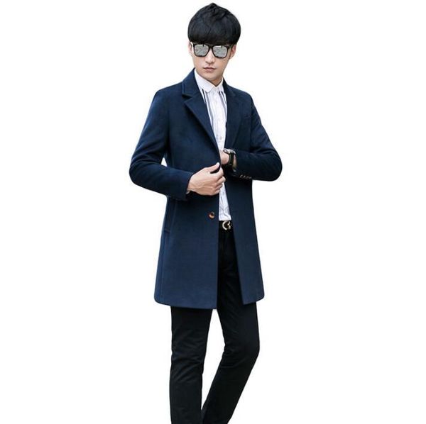 

winter casual woolen coat men trench coats long sleeves overcoat mens cashmere coat 9xl casaco masculino inverno erkek england, Black