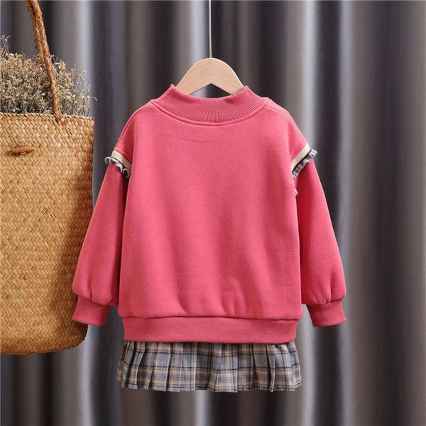 

winter 2020 clothing children's new korean girls' plush fake two piece sweater wo3x, Black