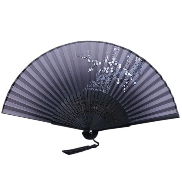 

party favor single section lily flower with fringed simulation silk plum blossom folding hand fan black bone blue home decor