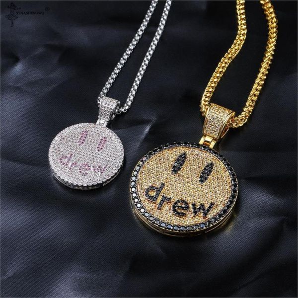 

hip hop jewelry drew smiling face pendant necklace men & women new arrival micro pave colorful zircon lovers chain for male new, Silver