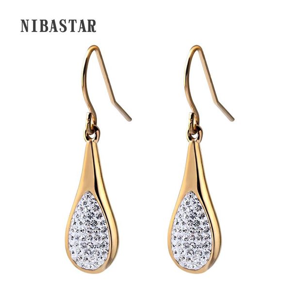 

fashion gold-color stainless steel water drop earring for women cubic zirconia women wedding jewelry accessories, Silver