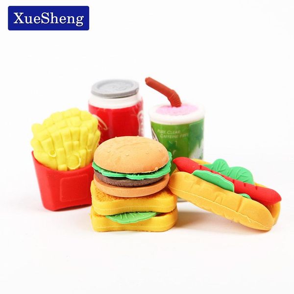 

6 pcs set cute kawaii hamburger food drink cola rubber eraser set school office erase supplies kids gifts h wmtbft