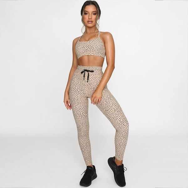 

2pcs polka dot printed yoga set sport bra high waist leggings workout clothes for women women running gym suit fitness set1, White;red