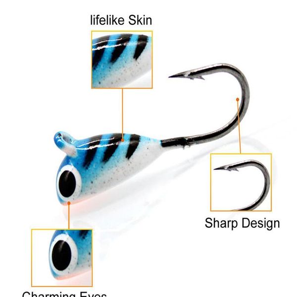 

gobygo 6pcs/lot 20mm 1.8g whale shaped mini winter ice fishing jigging lure metal lead head hook bait fishing artific qylcid